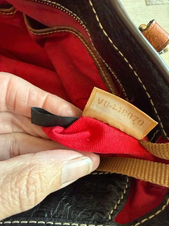 Dooney & Bourke Lexington Black Ostrich Style Leather Brown Trim Tote Bag - Picture 10 of 13